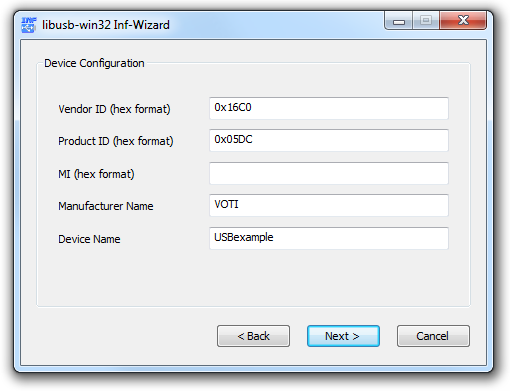 INF-wizard settings